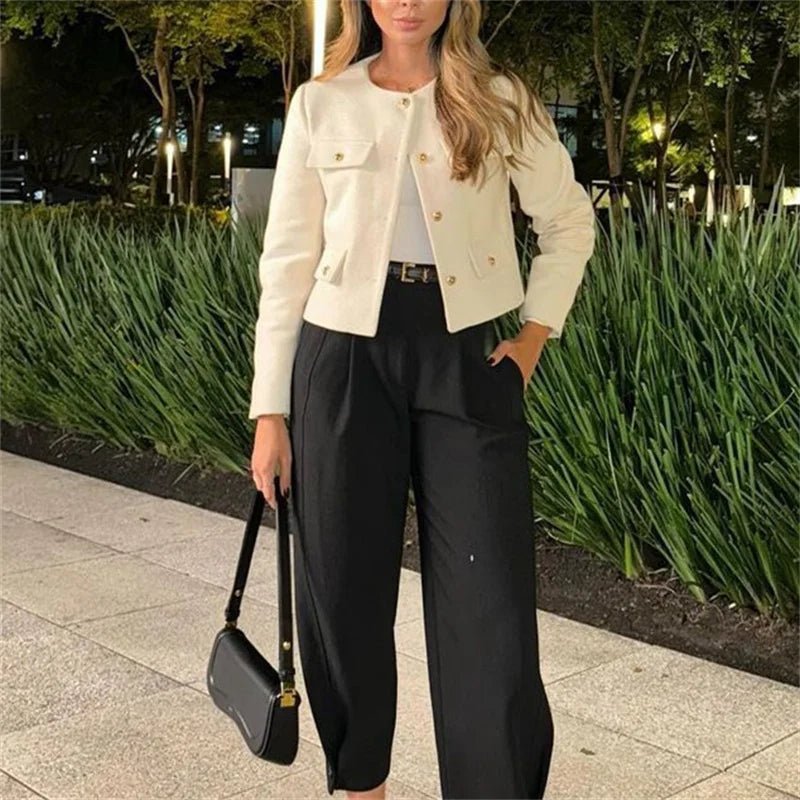 Chic Office O - Neck Cropped Jacket - Slay Hoodies