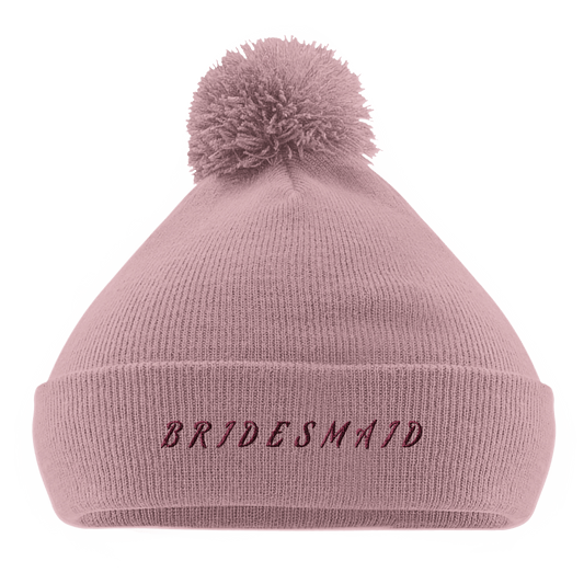 EXCLUSIVE : "Bridesmaid" Embroidered Engagement / Bachelorette Pom - Pom Beanie - Slay Hoodies