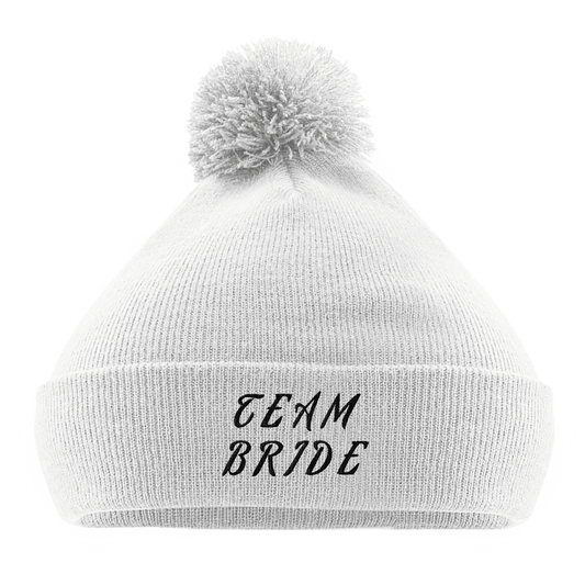 EXCLUSIVE : "Team Bride" Embroidered Engagement / Bachelorette Pom - Pom Winter Hat - Slay Hoodies