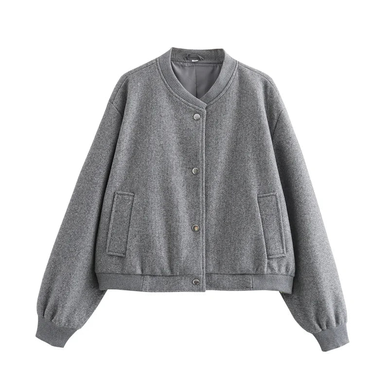 Grey Varsity Loose Cropped Bomber Jacket - Slay Hoodies
