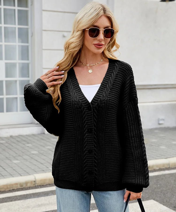 Long Sleeve V - Neck Plaid Knitted Cardigan - Slay Hoodies