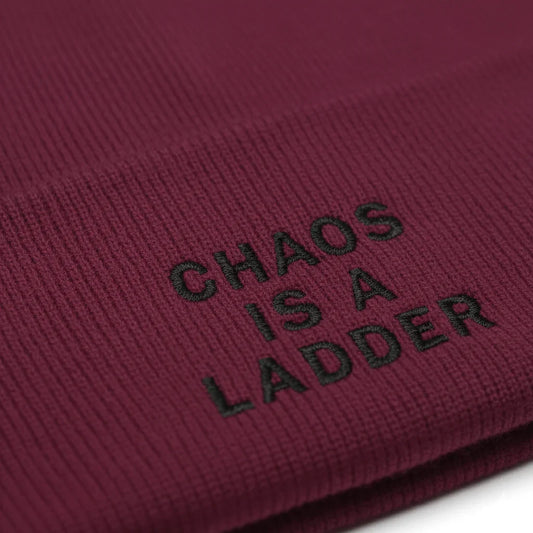 Premium Cuffed "Chaos Is A Ladder" Embroidered Beanie - Slay Hoodies