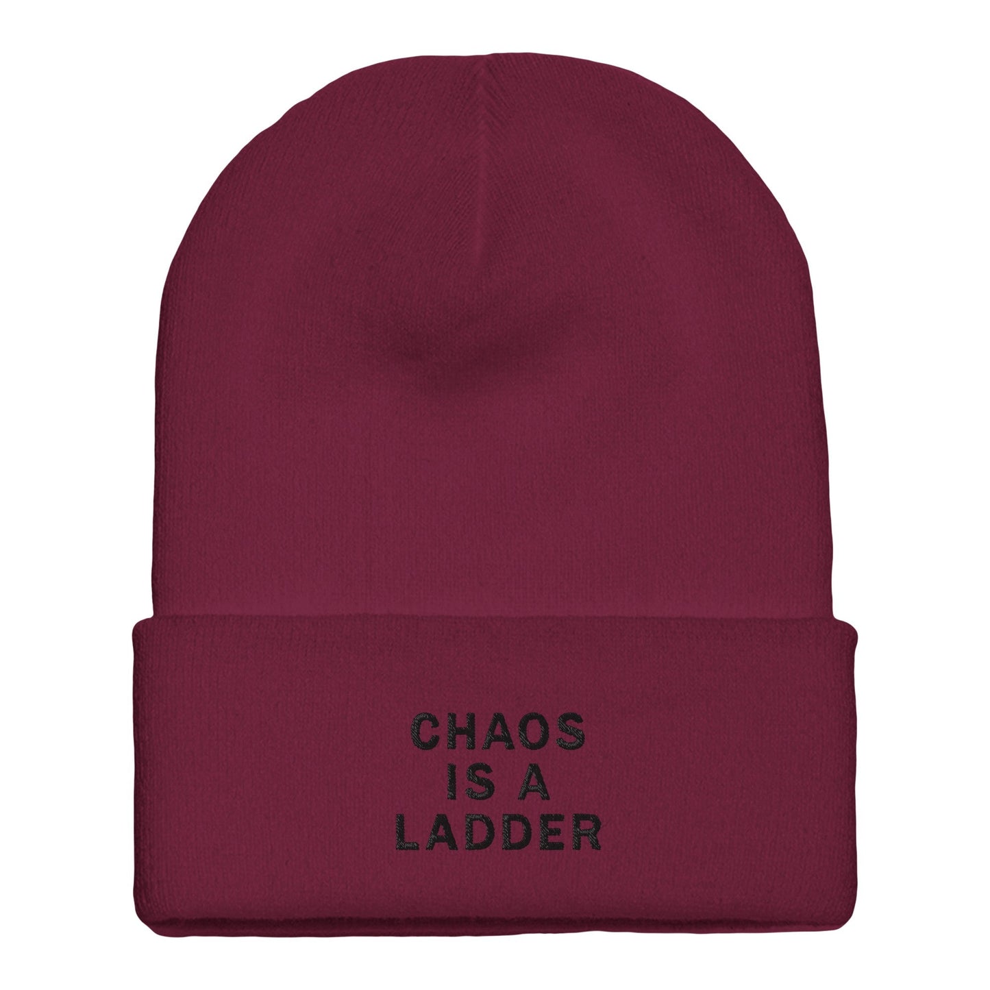 Premium Cuffed "Chaos Is A Ladder" Embroidered Beanie - Slay Hoodies