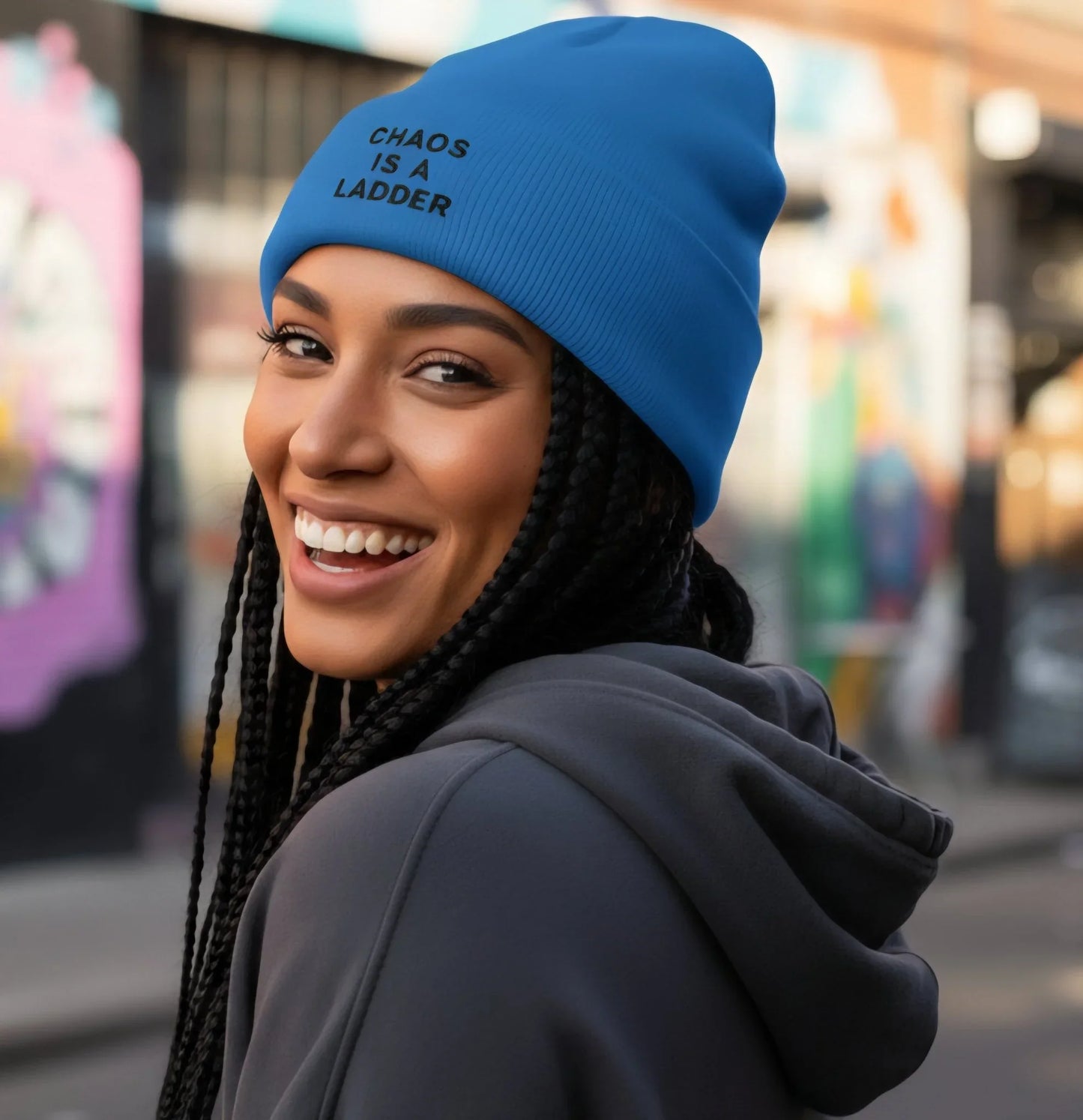 Premium Cuffed "Chaos Is A Ladder" Embroidered Beanie - Slay Hoodies