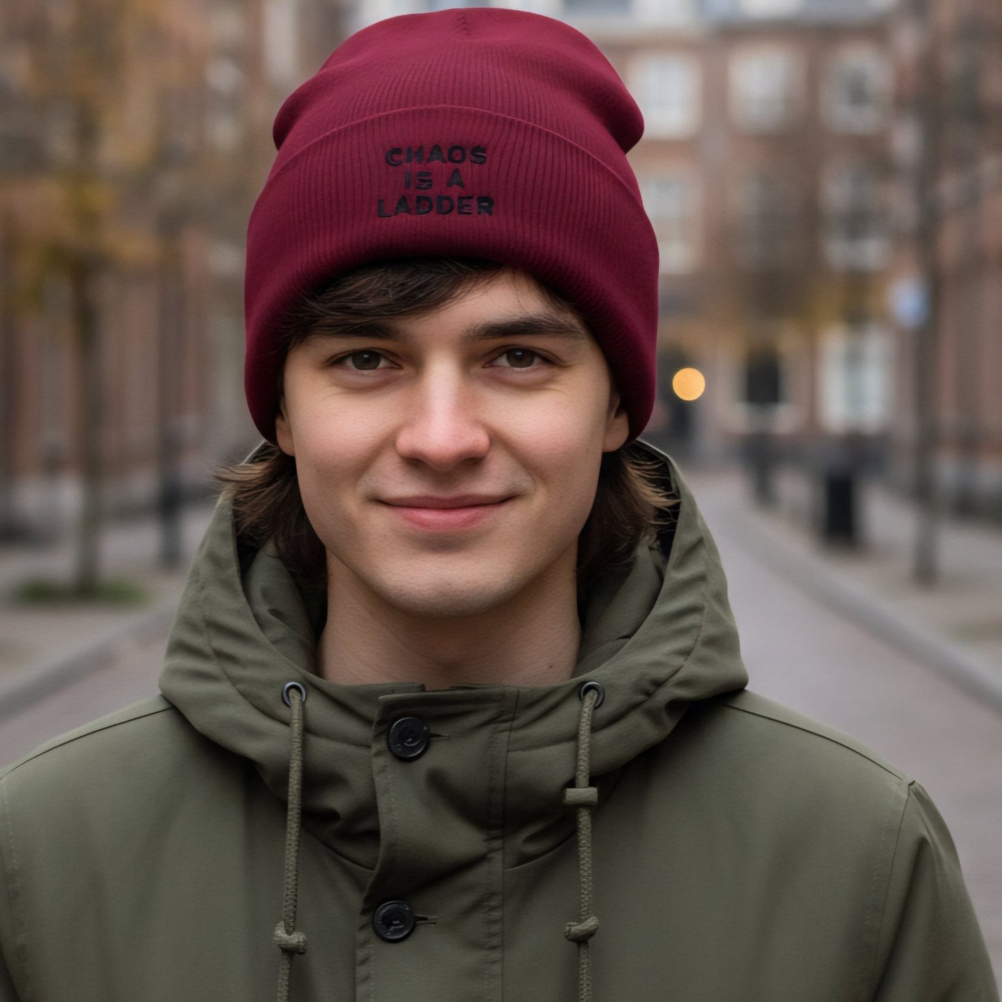 Premium Cuffed "Chaos Is A Ladder" Embroidered Beanie - Slay Hoodies