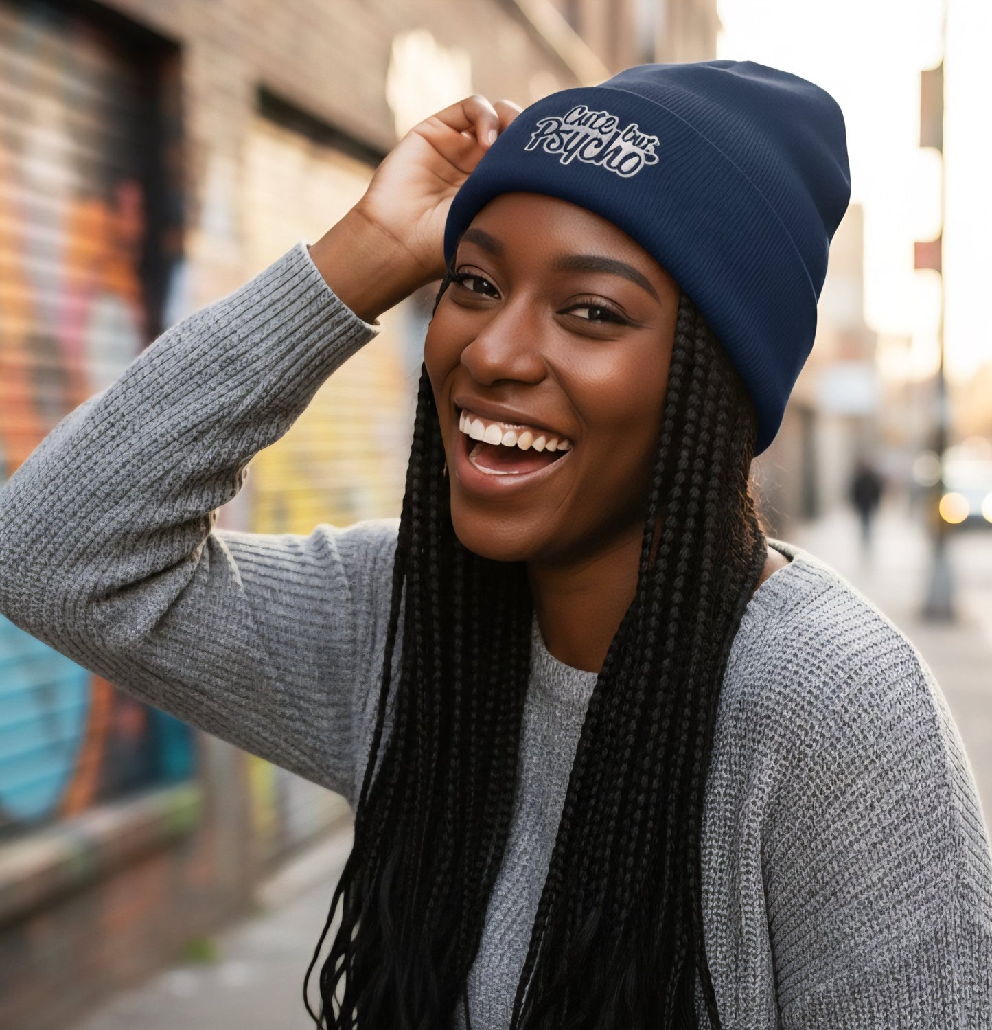 Premium Cuffed "Cute but Psycho" Embroidered Beanie - Slay Hoodies