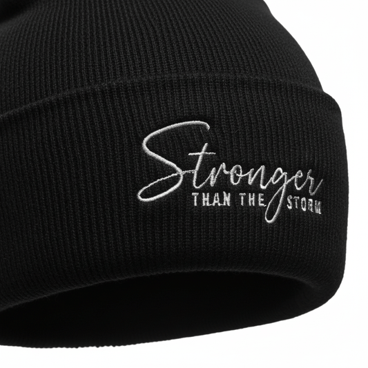 Premium Cuffed "Stronger Than The Storm" Embroidered Beanie - Slay Hoodies