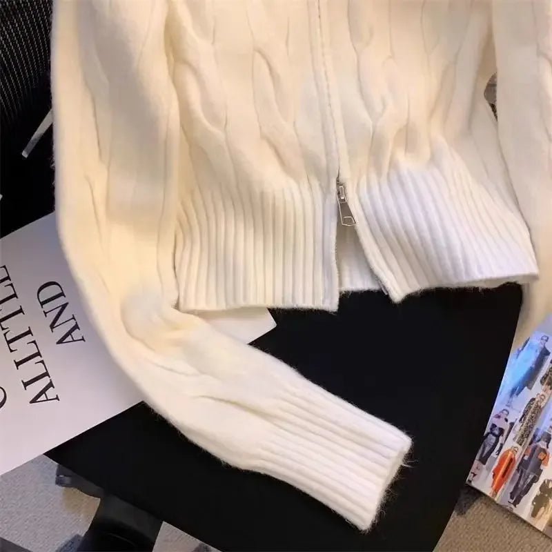 Stand Collar Embroidery Knitted Cardigan - Slay Hoodies