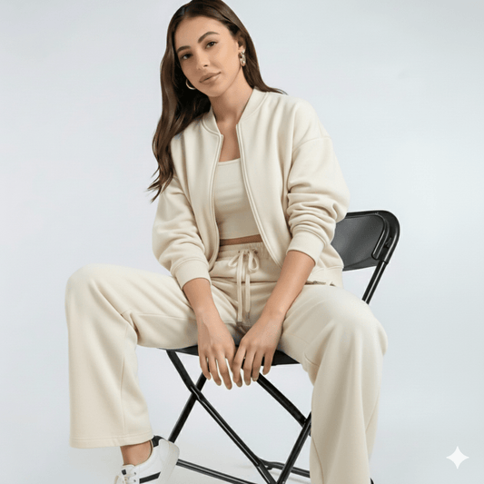 Two - Piece Retro Zip Bomber + High Waist Wide Leg Pants - Slay Hoodies