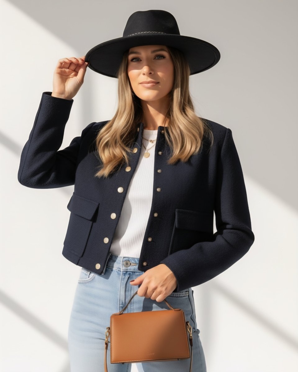 Chic Cropped Gold Button High - Street Jacket - Slay Hoodies