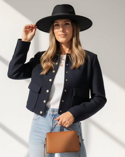 Chic Cropped Gold Button High - Street Jacket - Slay Hoodies