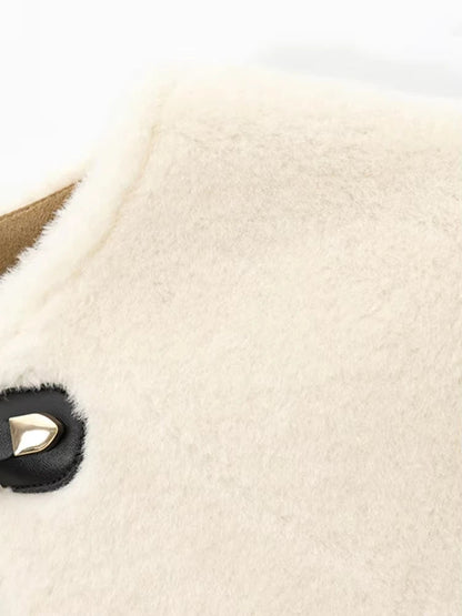 Chic Cropped Shearling Jacket | Ivory Faux Fur Toggle Coat - Slay Hoodies