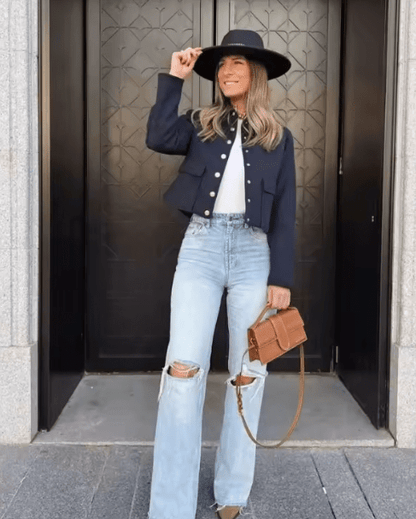 Chic Cropped Wool - Look Jacket | Gold Button High - Street Shacket - Slay Hoodies