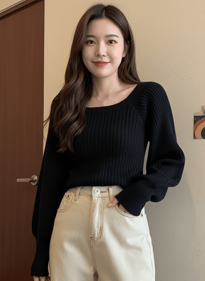 Cozy Boat Neck Ribbed Knit Sweater - Slay Hoodies