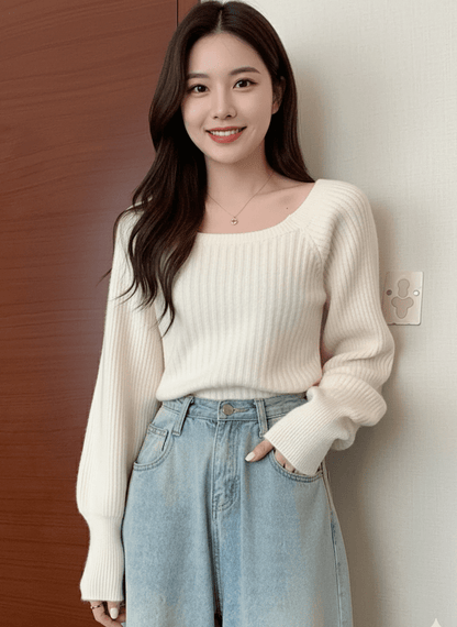 Cozy Boat Neck Ribbed Knit Sweater - Slay Hoodies