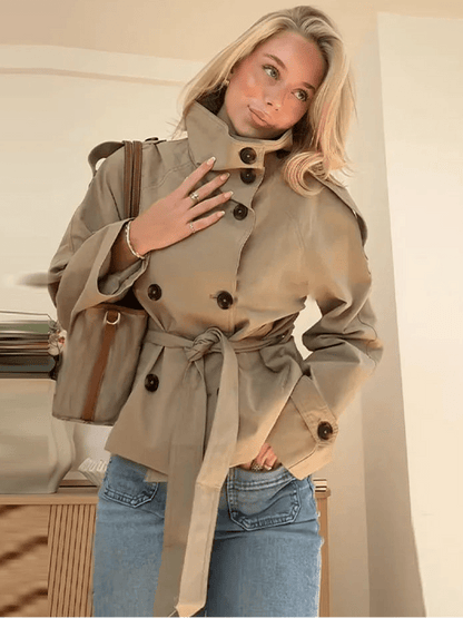 Cropped Double - Breasted Trench Jacket - Slay Hoodies