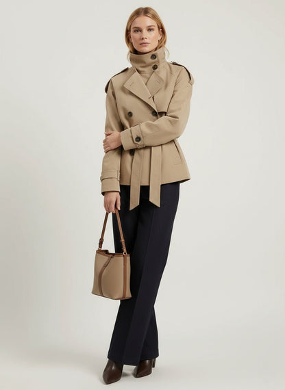 Cropped Double - Breasted Trench Jacket - Slay Hoodies