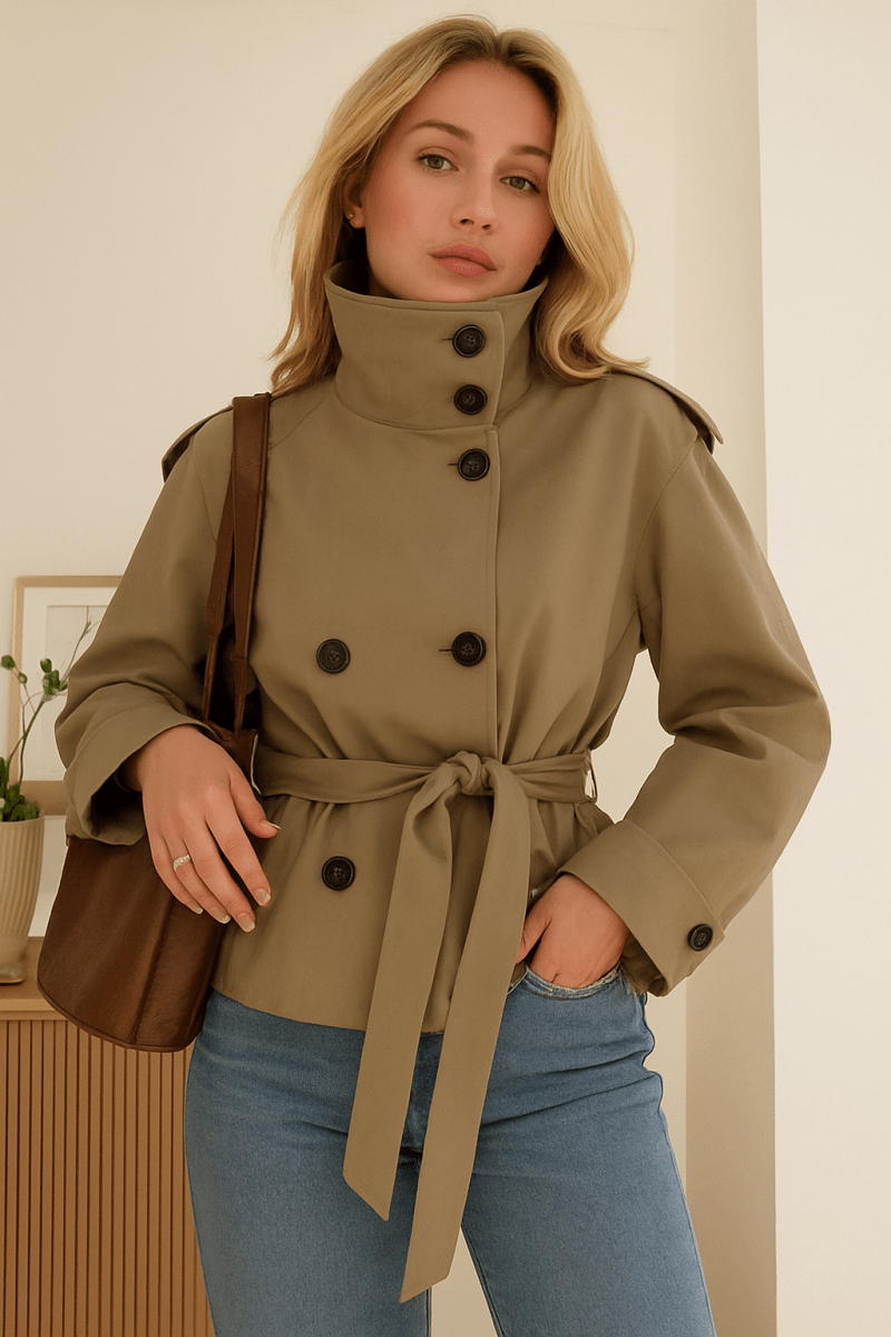 Cropped Double - Breasted Trench Jacket - Slay Hoodies