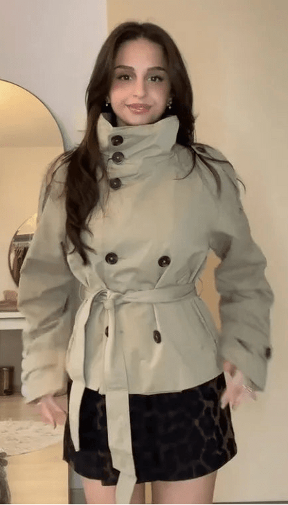 Cropped Double - Breasted Trench Jacket - Slay Hoodies