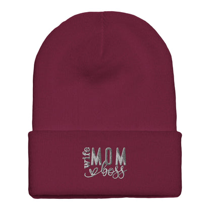 Embroidered Beanie : Premium Cuffed - Wife, Mom, Boss - Slay Hoodies