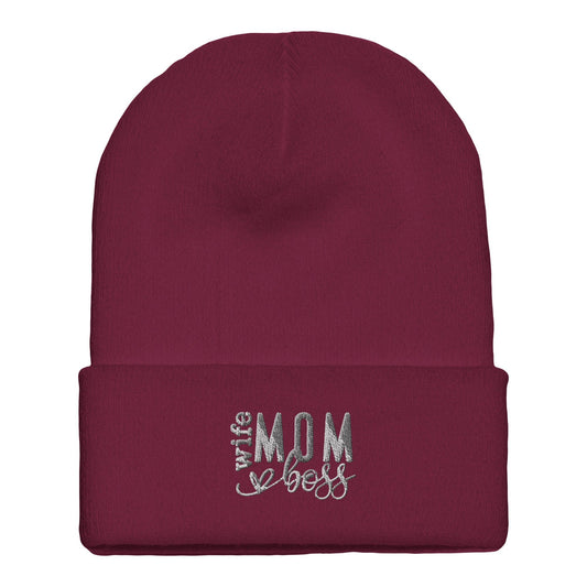 Embroidered Beanie : Premium Cuffed - Wife, Mom, Boss - Slay Hoodies