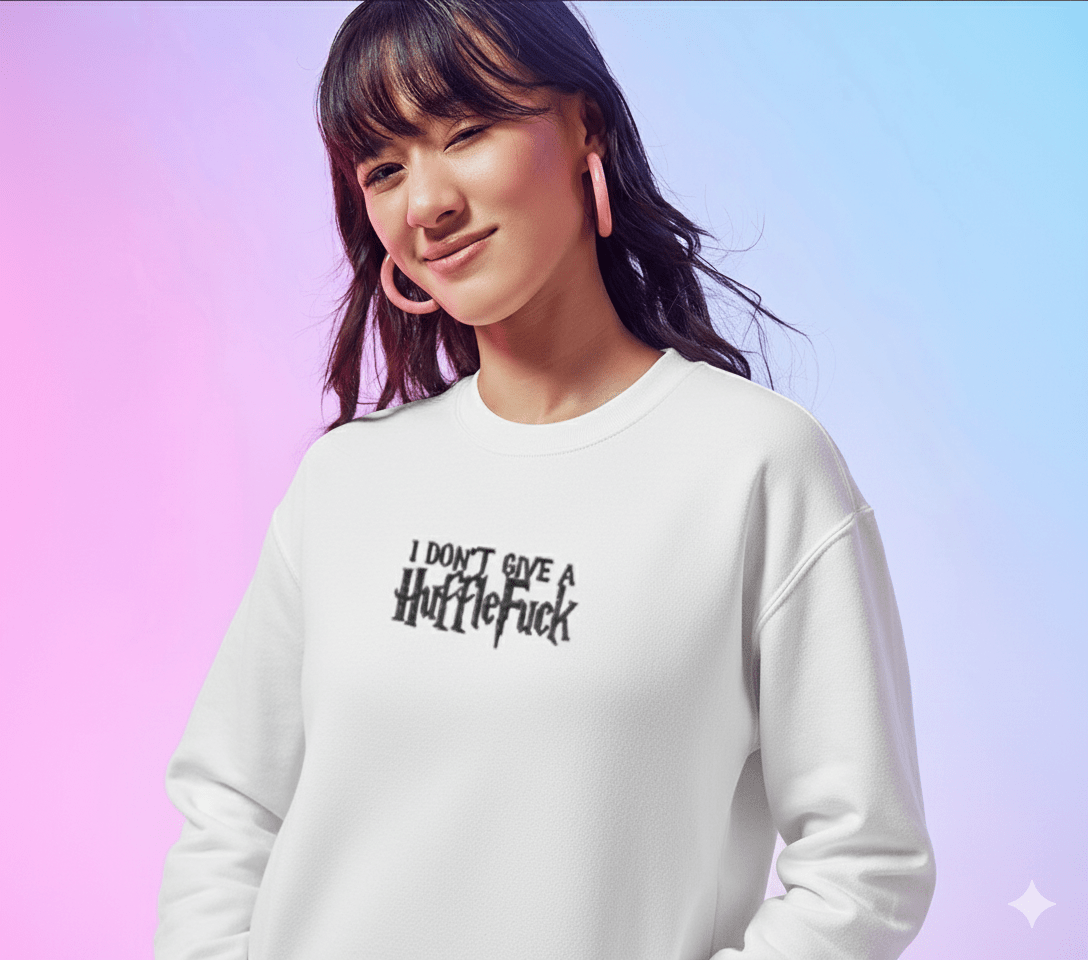 Embroidered Sweatshirt : Don't Give A Huffle : Harry Potter Fan Apparel - Slay Hoodies