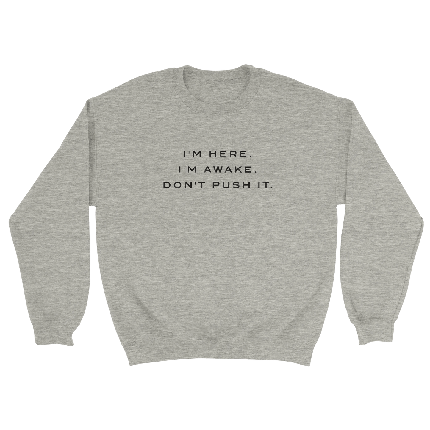 Embroidered Sweatshirt : I'm Here. I'm Awake. Don't Push It. - Slay Hoodies