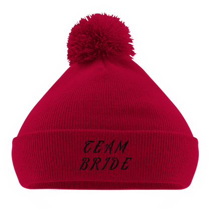EXCLUSIVE : "Team Bride" Embroidered Engagement / Bachelorette Pom - Pom Winter Hat - Slay Hoodies