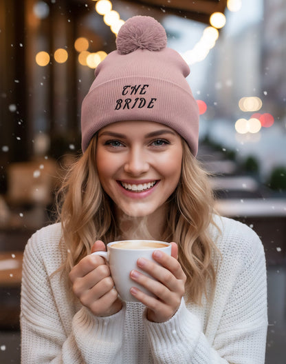 EXCLUSIVE : "The Bride" Embroidered Engagement / Bachelorette Pom - Pom Winter Hat - Slay Hoodies