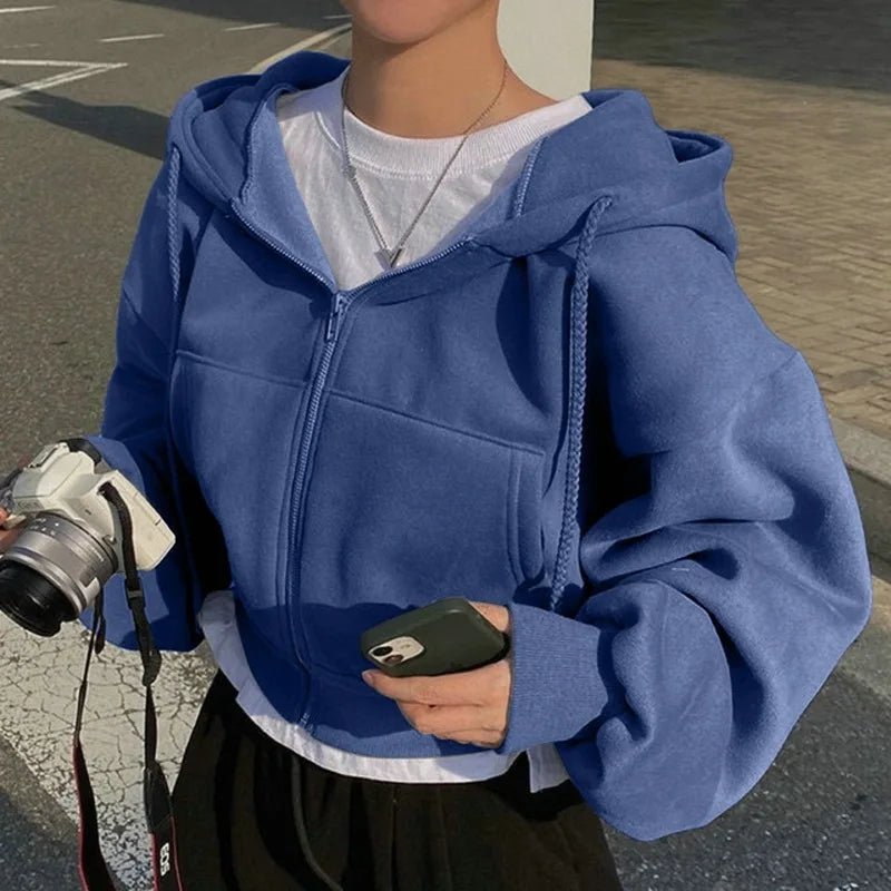 Fleece - lined Versatile Cropped Zip - up Hoodie - Slay Hoodies