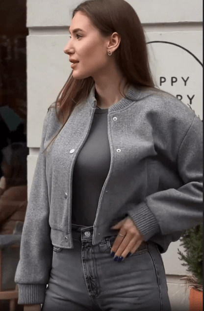 Grey Varsity Loose Cropped Bomber Jacket - Slay Hoodies