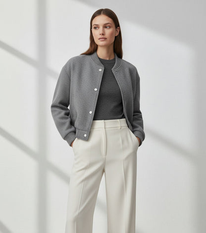 Grey Varsity Loose Cropped Bomber Jacket - Slay Hoodies