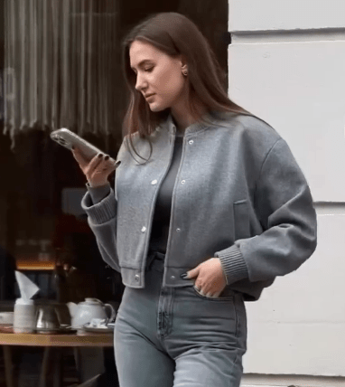 Grey Varsity Loose Cropped Bomber Jacket - Slay Hoodies