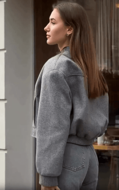 Grey Varsity Loose Cropped Bomber Jacket - Slay Hoodies