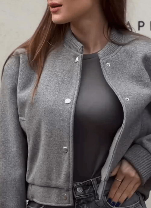 Grey Varsity Loose Cropped Bomber Jacket - Slay Hoodies