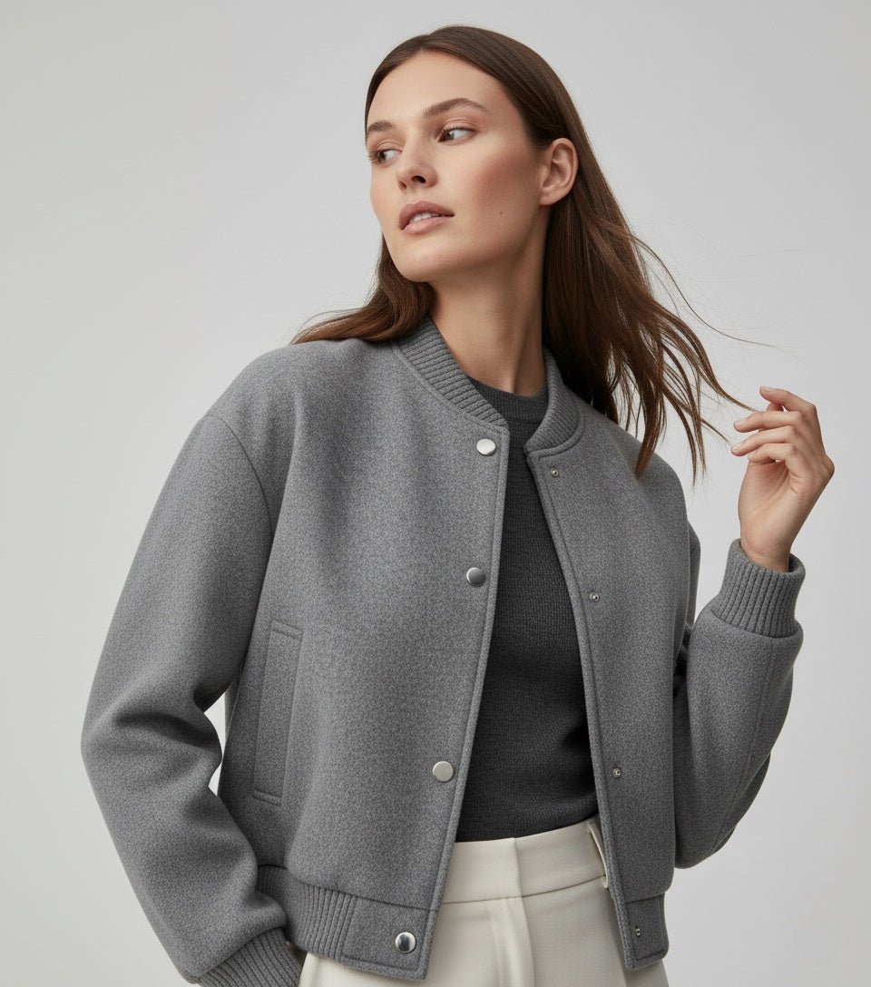 Grey Varsity Loose Cropped Bomber Jacket - Slay Hoodies