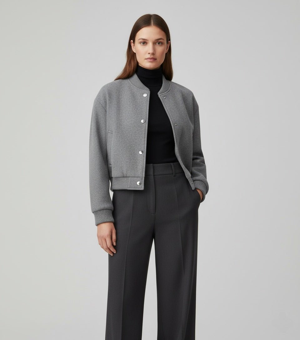 Grey Varsity Loose Cropped Bomber Jacket - Slay Hoodies