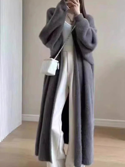 Knee Length Fleece Knitted Cardigan - Slay Hoodies