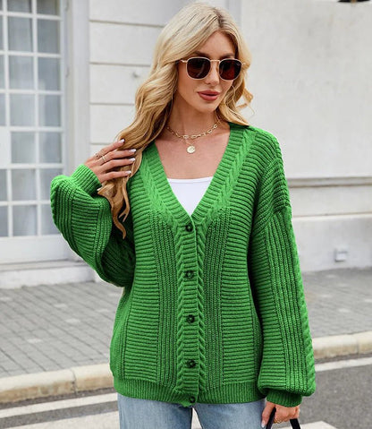 Long Sleeve V - Neck Plaid Knitted Cardigan - Slay Hoodies