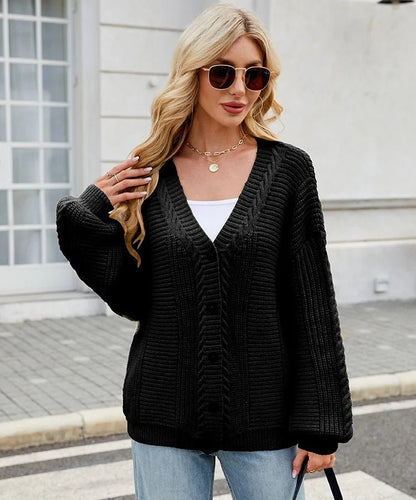 Long Sleeve V - Neck Plaid Knitted Cardigan - Slay Hoodies
