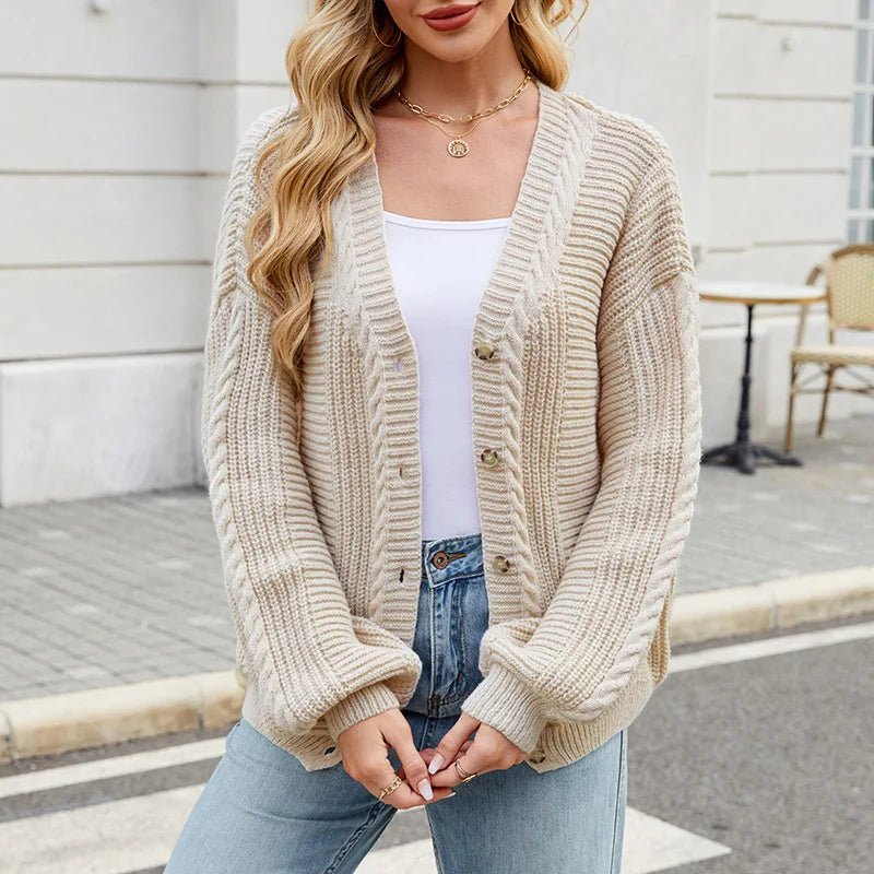 Long Sleeve V - Neck Plaid Knitted Cardigan - Slay Hoodies