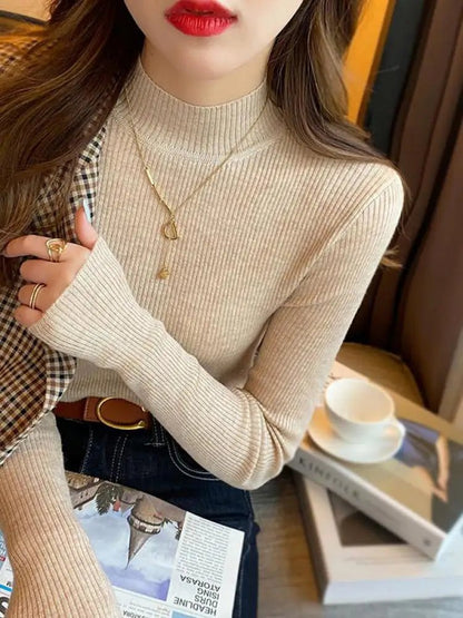 Mock Neck Basic Knitted Sweater - Slay Hoodies