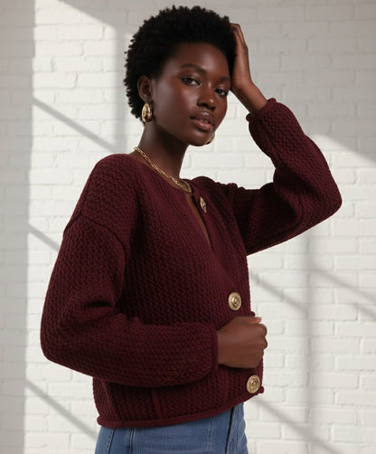 Parisian Chic Cropped Gold Button Cardigan - Slay Hoodies