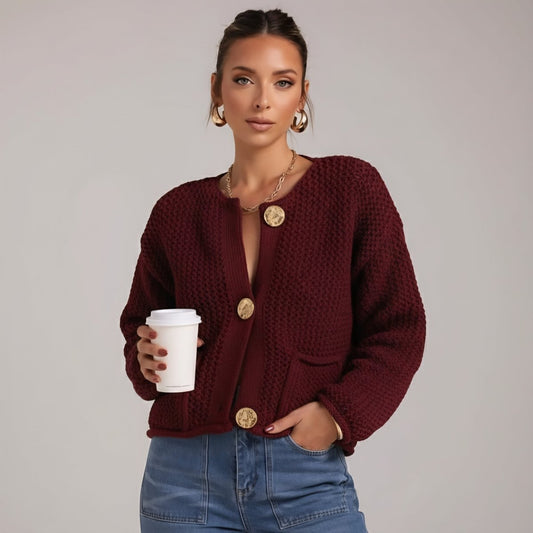 Parisian Chic Cropped Gold Button Cardigan - Slay Hoodies