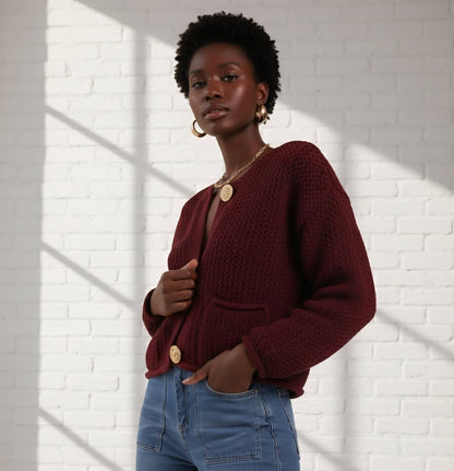 Parisian Chic Cropped Gold Button Cardigan - Slay Hoodies