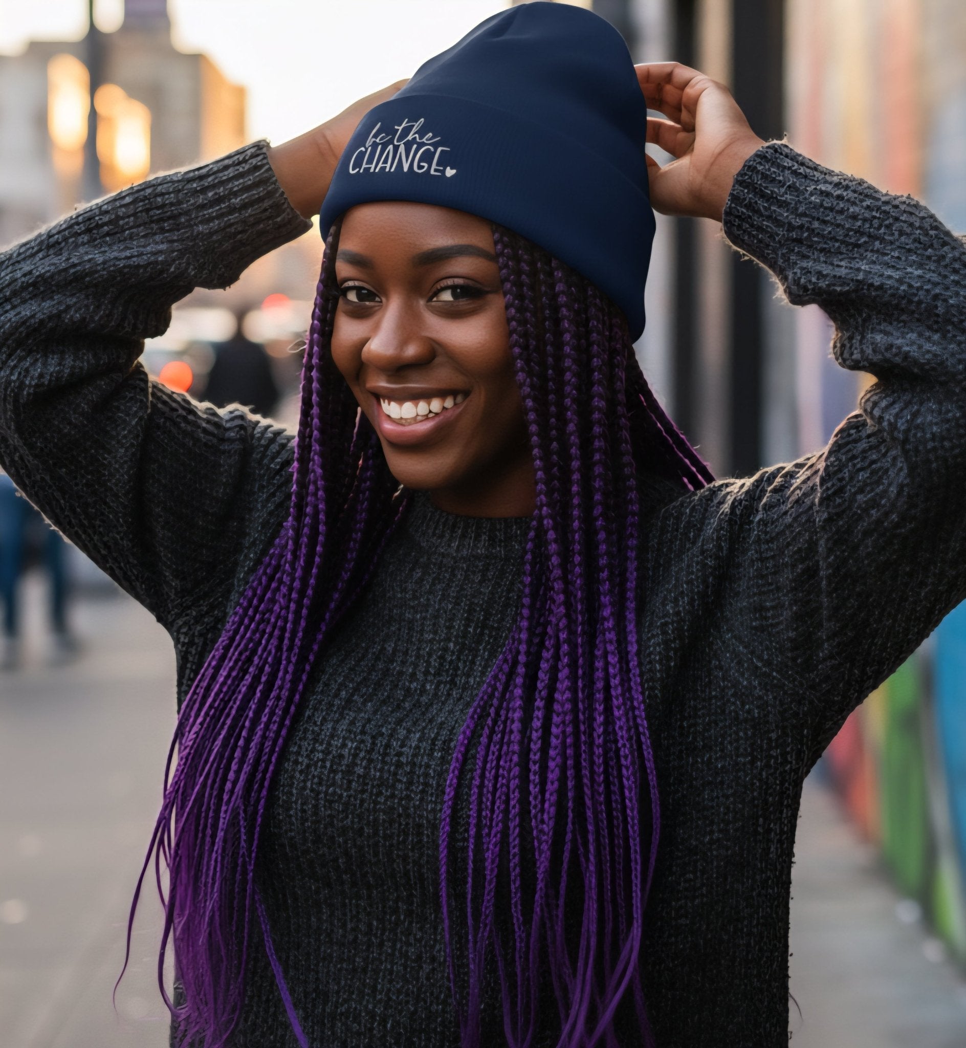 Premium Cuffed "Be The Change" Embroidered Beanie - Slay Hoodies
