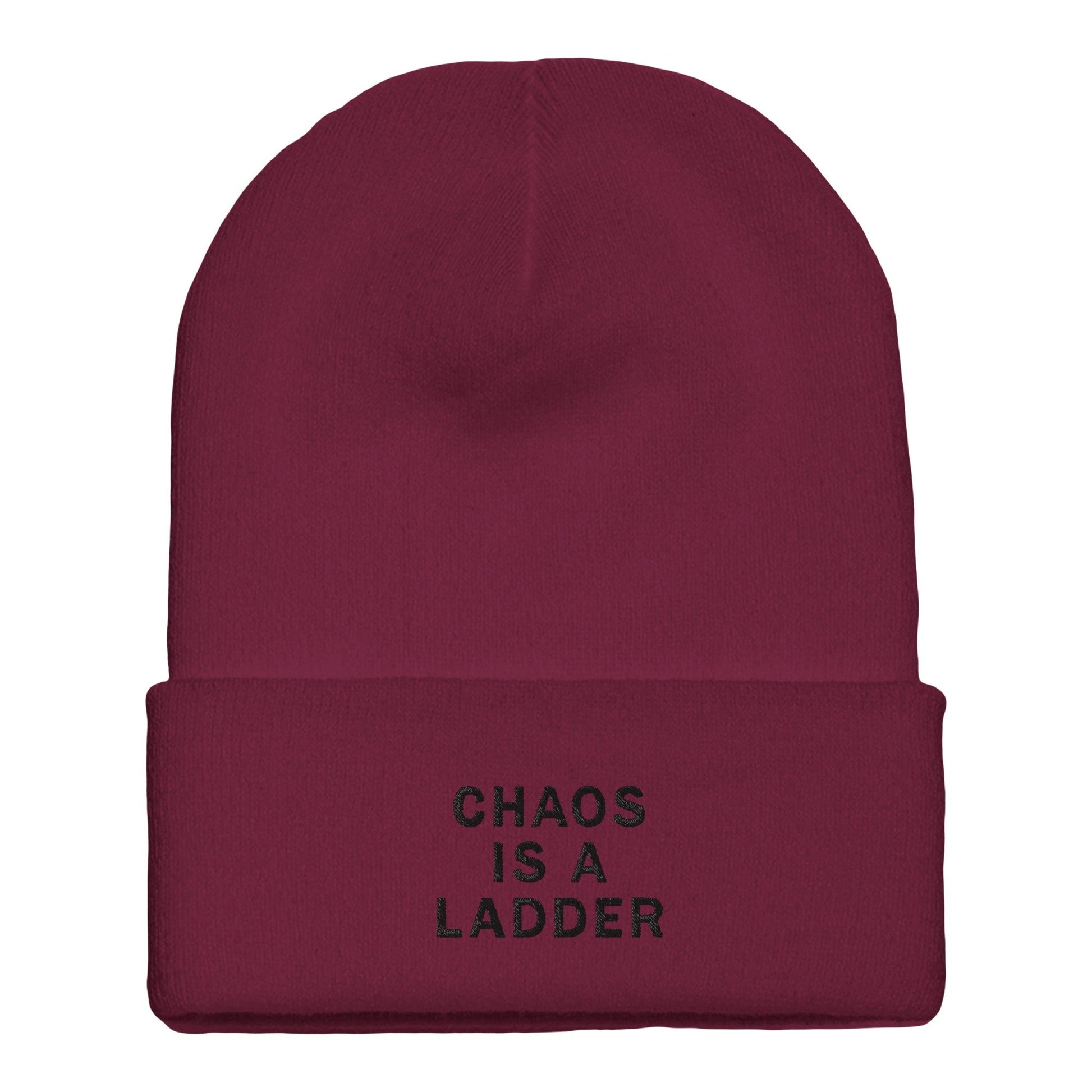 Premium Cuffed "Chaos Is A Ladder" Embroidered Beanie - Slay Hoodies