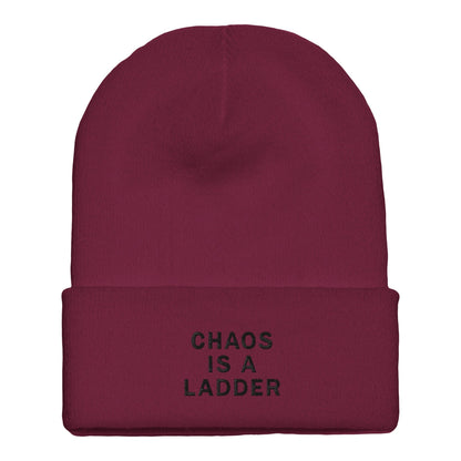 Premium Cuffed "Chaos Is A Ladder" Embroidered Beanie - Slay Hoodies