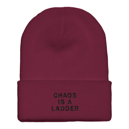 Premium Cuffed "Chaos Is A Ladder" Embroidered Beanie - Slay Hoodies