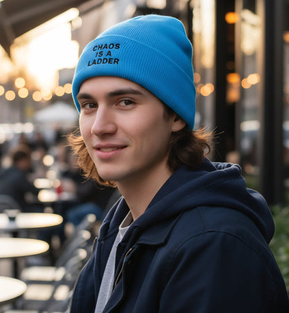 Premium Cuffed "Chaos Is A Ladder" Embroidered Beanie - Slay Hoodies